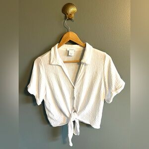 Kirious 100% Cotton White Crinkle Gauze Coastal Button Down S